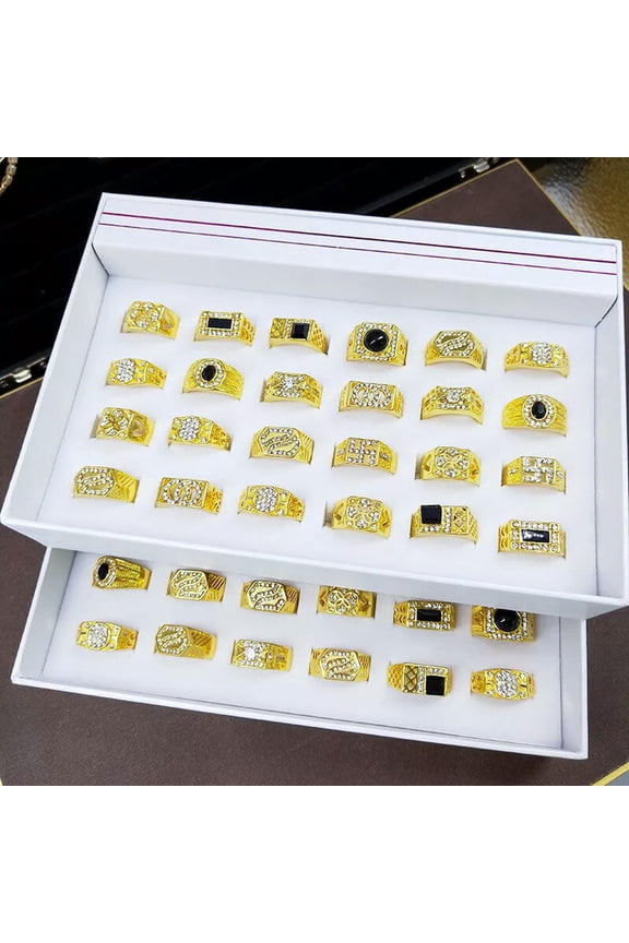 Wholesale 50pcs Lots Rhinestone Gold Plated Men's Big Fashion Rings