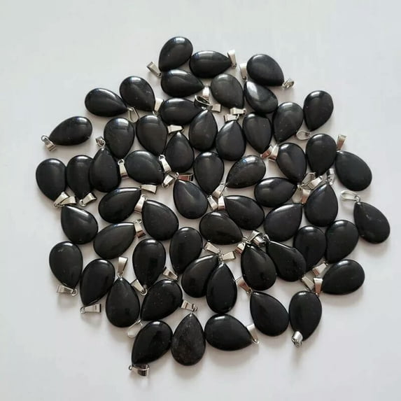 HOOUN Wholesale 50pcs Natural Black Onyx Stone Water Drop Shaped Pendant Bead 24X16mm
