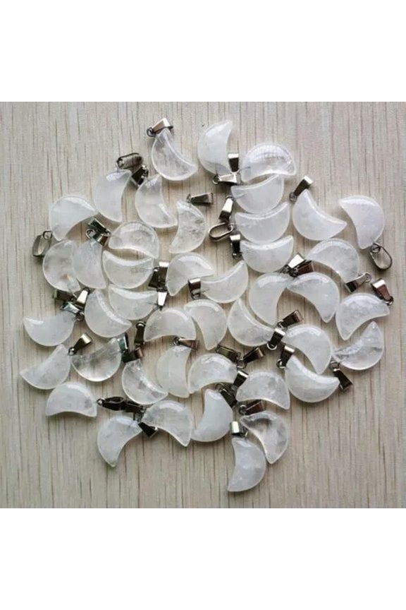Wholesale 50pcs Natural Stone White Crystal Moon Shape Pendant Bead 22X14X5mm