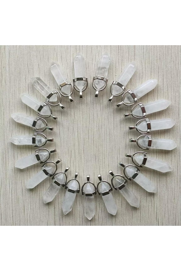 Wholesale 50pcs/lot Natural white crystal quartz stone Point Chakra Pendants