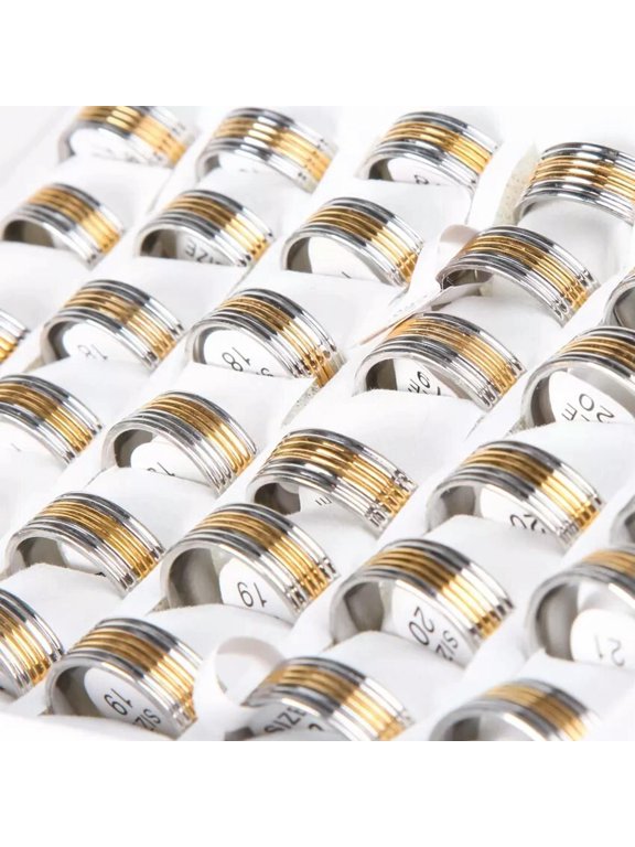 Wholesale Mix Lots 12pcs Silver Gold Stainless Steel Party Rings for Men Women