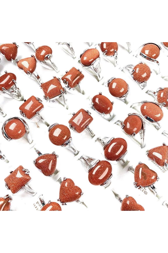 Wholesale Mixed Lots 20pcs Natural Stone Gold Sand Stone Silver P Lady's Rings