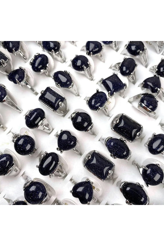 Wholesale Mixed Lots 50pcs Natural Stone Blue Sand Stone Silver P Lady's Rings
