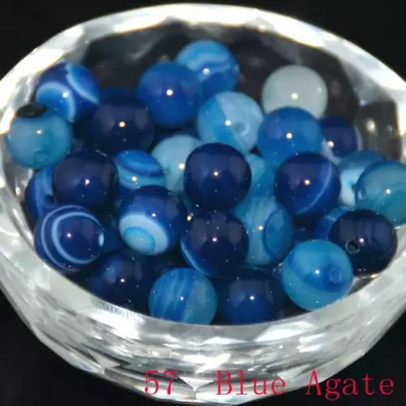 HOOUN Wholesale Natural Stone Gemstone Round Spacer Loose Beads 4MM 6MM 8MM 10MM-8MM-50pcs-57 Blue Agate