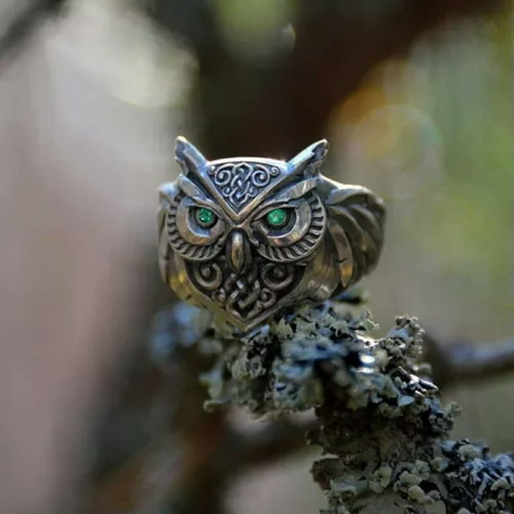 HOOUN Wholesale Owl Ring 925Silver Gold Women Men Jewelry Gift Animal Rings Adjustable-01# Black Owl-10