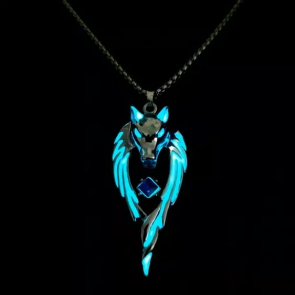 HOOUN Wolf Pendant Necklaces For Men Glow Domineering Animal Chain Glowing Necklace@-3