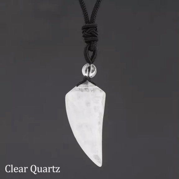 HOOUN Wolf Tooth Necklace Natural Crystal Chakra Stone Pendant Bead Amulet Reiki Gifts-Clear Quartz-1PC (Random Pick)