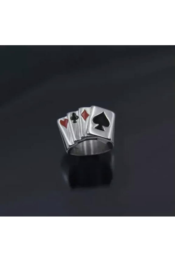 Woman Man Fashion Jewelry Silver Poker Cards Texas Hold Em Vintage Ring