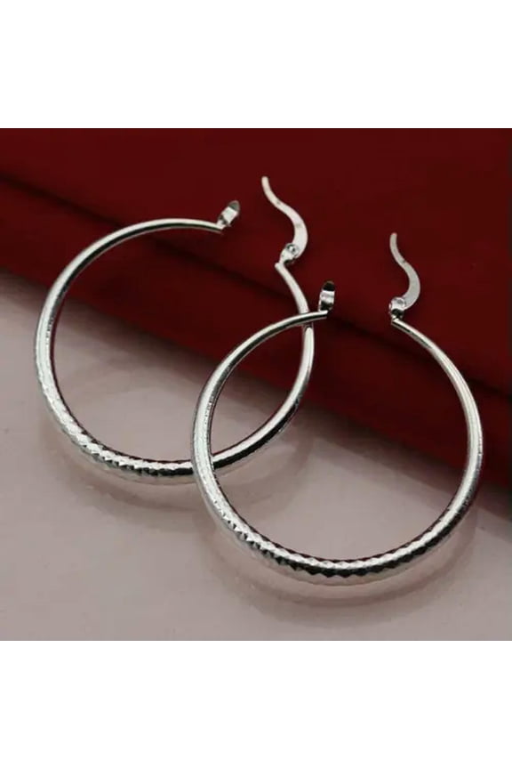 Women 925 Silver Big Round Hoop Earrings Large Drop Sleeper Hoops Jewelry Gift-01#