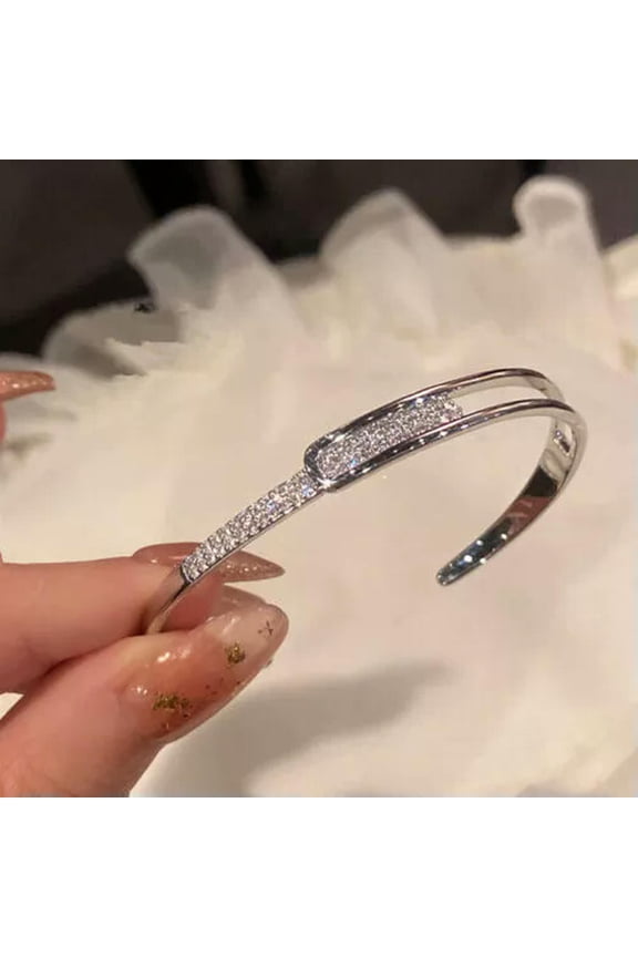 Women 925 Silver Cubic Zirconia Cuff Bracelet Bangle Bridal Wedding Jewelry Gift-Silver