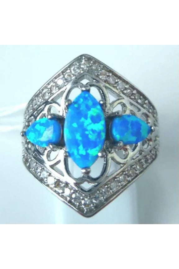 Women 925 Silver Oval Cloud Opal Ring Aurora Borealis Wedding Jewelry Size 6-10-01#-6