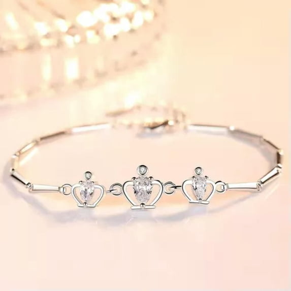 HOOUN Women 925 Sterling Silver Wrist Crystal Bracelet Abstract Creative Crown 0141-Silver