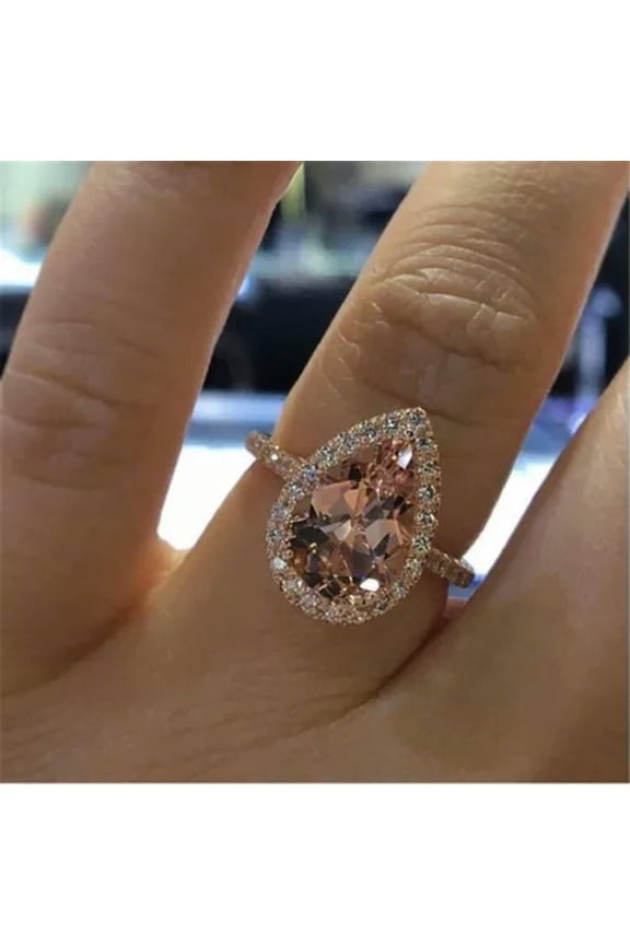 Women Big Rose Gold Crystal Ring Crystal Fashion Engagement Bridal Jewelry Gift-7