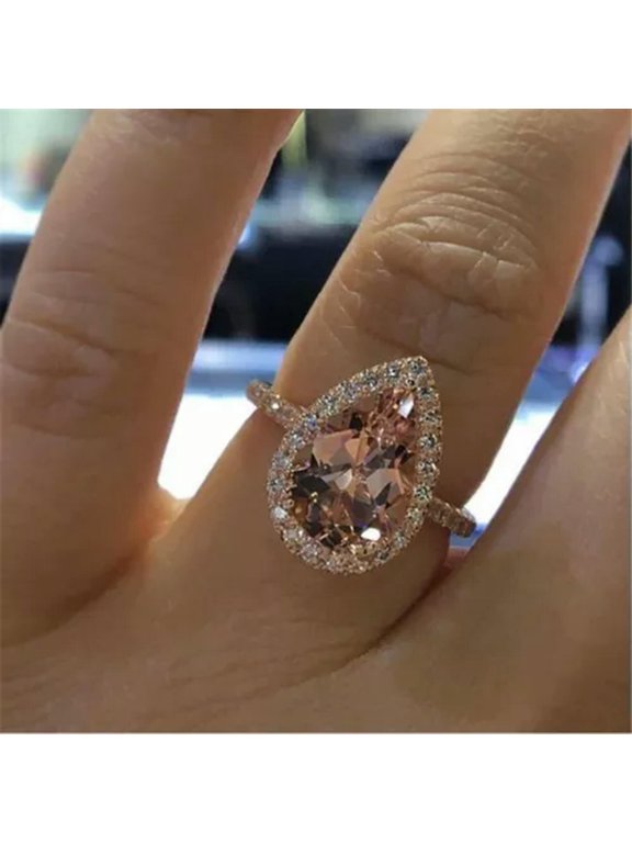 Women Big Rose Gold Crystal Ring Crystal Fashion Engagement Bridal Jewelry Gift-9