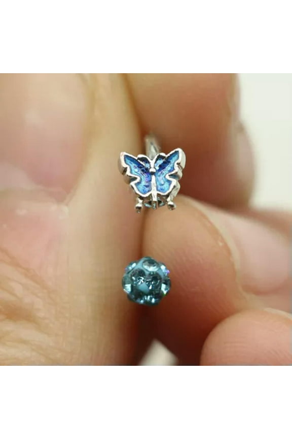 Women C Lip Ring Non-piercing Lip Clips Cuff Piecing Lip Stud Labret Lip Rings-Blue-1.2*12mm