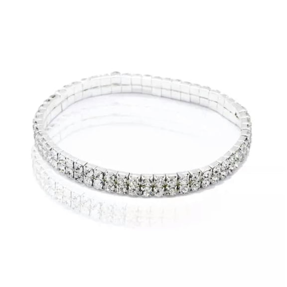 HOOUN Women Charm Rhinestone Anklet Stretch Chain Ankle Bracelet Gift Party Jewelry-2 row