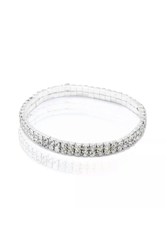 Women Charm Rhinestone Anklet Stretch Chain Ankle Bracelet Gift Party Jewelry-2 row