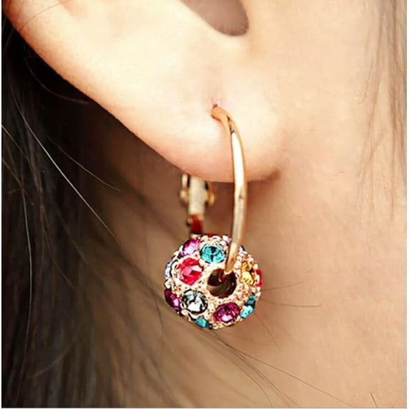 HOOUN Women Colour Crystal Shinny Ear Stud Lucky Bead Earrings Fashion Jewellery Gift