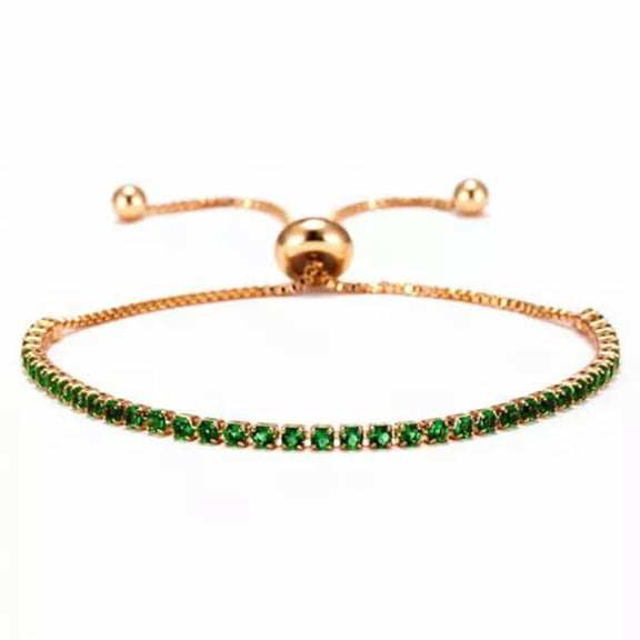 HOOUN Women Coloured Tennis Bracelet Crystal Zircon Jewelry Adjustable Bracelets Gifts-Green