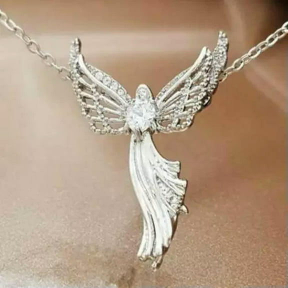 HOOUN Women Cubic Zirconia Virgin Mary Angel Pendant Necklace Silver Plated Chain Gift-#1 White