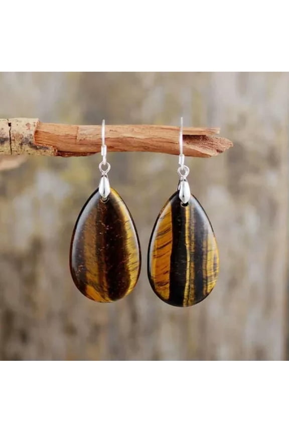 Women Earrings Natural Tiger's Eye Stone Dangles Earrings Jewelry Gift