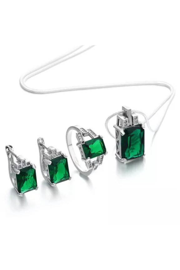 Women Elegant Crystal Pendant Necklace Earring Ring Set Wedding Jewelry-#25 ring size 7