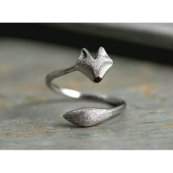 HOOUN Women Fashion Ring Open Size Gold Silver Fox Punk Couple Love Jewellery Gift-Silver
