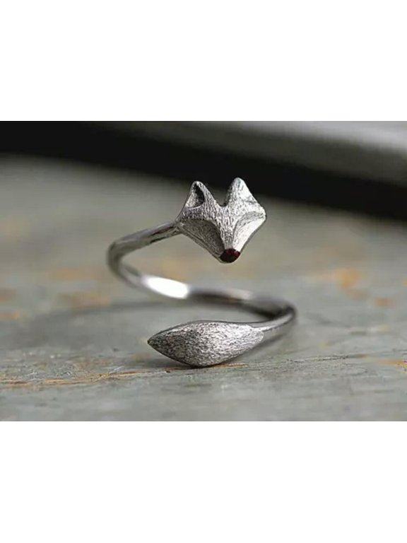 Women Fashion Ring Open Size Gold Silver Fox Punk Couple Love Jewellery Gift-Silver