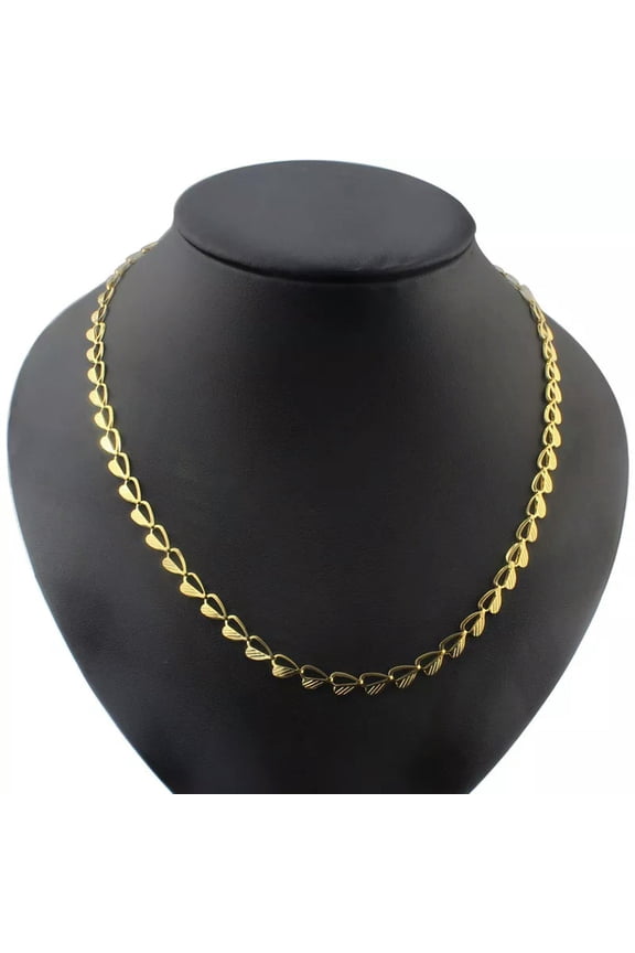 Women Gift Stainless steel Sheet Heart Link Necklace Chain 6mm 20'' Gold Plated