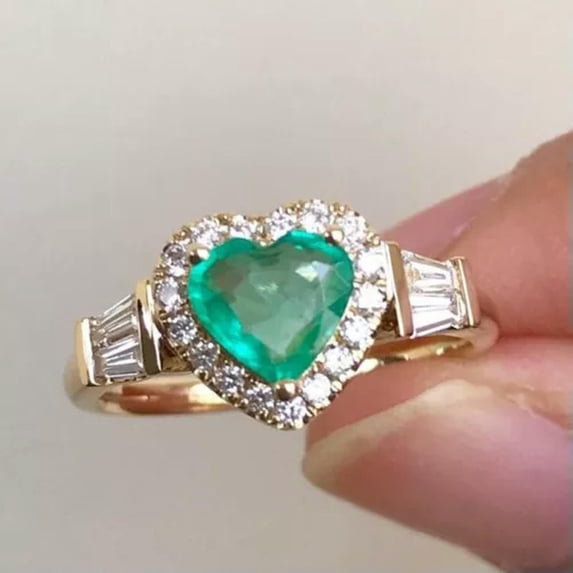 HOOUN Women Green Zircon Wedding Party Rings Silver Plated Band Cocktail Jewelry Gift-2#emerald heart ring-9
