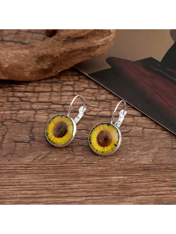 Women Jewelry Crystal Butterfly Glass Ear Stud Daisy Sunflower Turtle Earrings-Daisy