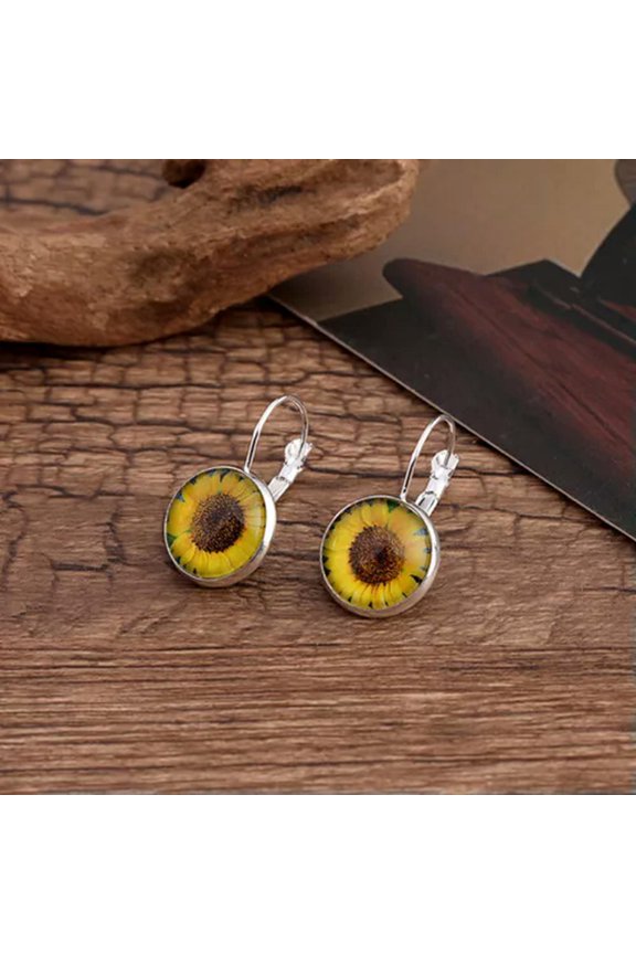 Women Jewelry Crystal Butterfly Glass Ear Stud Daisy Sunflower Turtle Earrings-Daisy