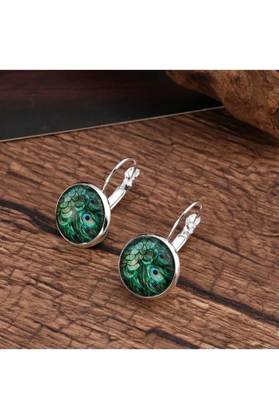 Women Jewelry Crystal Butterfly Glass Ear Stud Daisy Sunflower Turtle Earrings-Feather