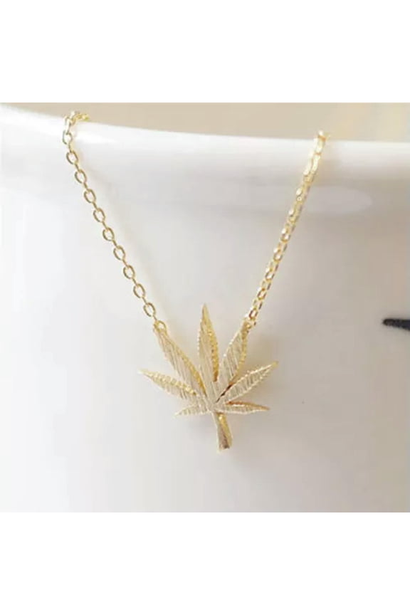 Women Maple Leaf Marijuana Leaves Gold Silver Pendants Necklace Chain Jewelry-gold