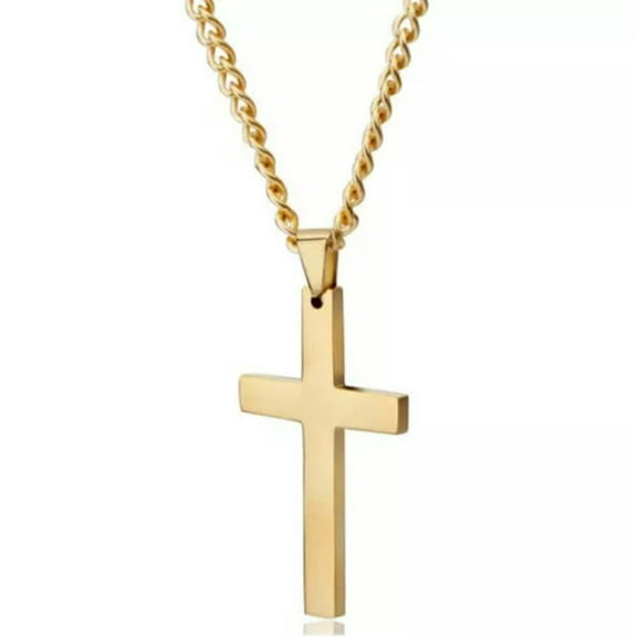 HOOUN Women Men Stainless Steel Cross Gold/Silver Plated Pendant Necklace Chain Gifts-gold