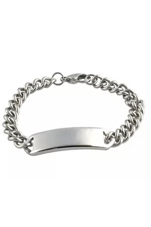 Women Men Stainless Steel Silver Polished Identity ID Bangle 9mm Chain Bracelet-9 inches