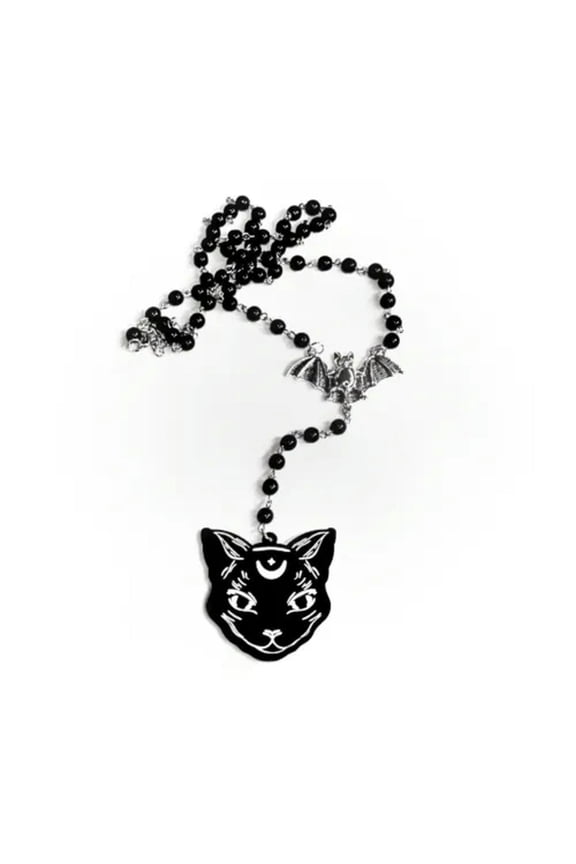 Gothic Vampire Black Bat Pendant Necklace for Men Women Hip Hop Punk Jewelry-06# Bat Rosary Black Cat