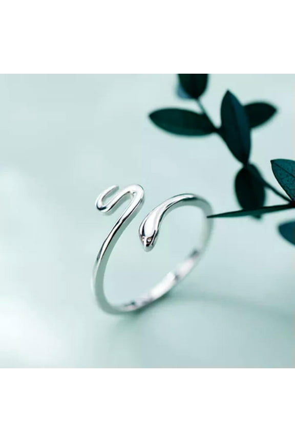 Women Opening Rings Cute Animals Snake Cocktail Ring Finger Ring Gift Jewelry-Silver-Resizable