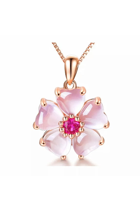 Women Pink Rose Gold Heart Flower Necklace Natural Boho Jewelry Gypsy Bohemian