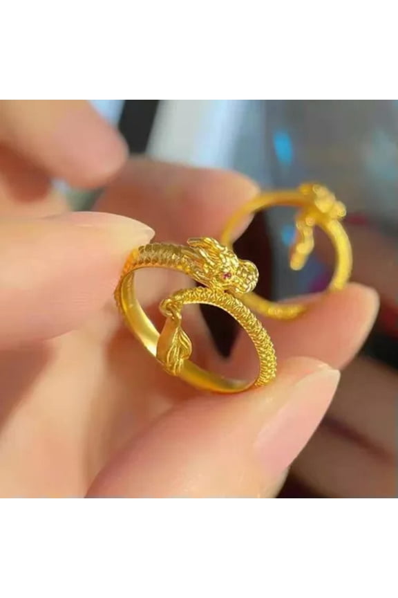 Women Ring Opening Ring Finger Ring Gold Sliver Ring Jewelry Gift Dragon Rings&-Gold-Resizable