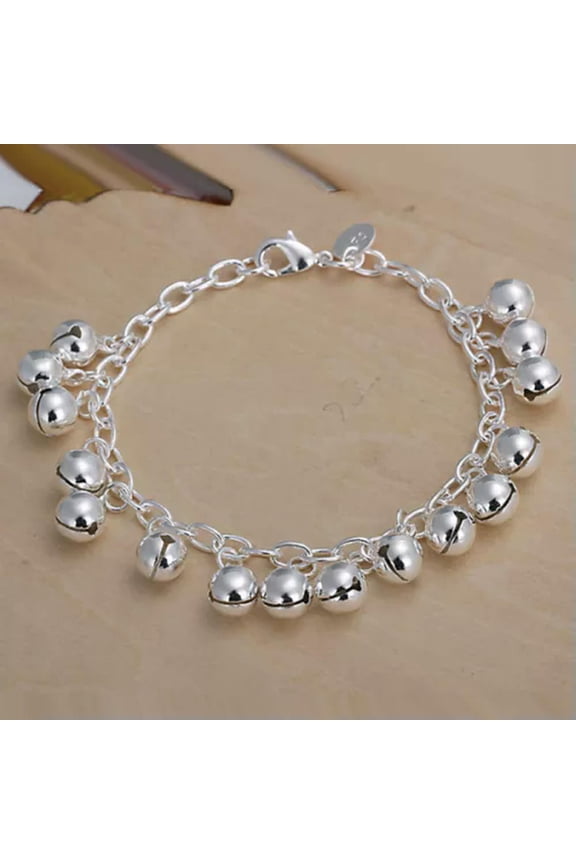 Women Silver Bell Beads Charm Bracelet 8 Inches 1.8Mm Lobster