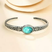 HOOUN Women Tibetan 925 Silver Turquoise Open Bangle Cuff Bracelet Wedding Jewelry-#9