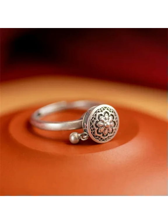 Women Tibetan Prayer Ring Retro Buddhist Six-character Mantra Adjustable
