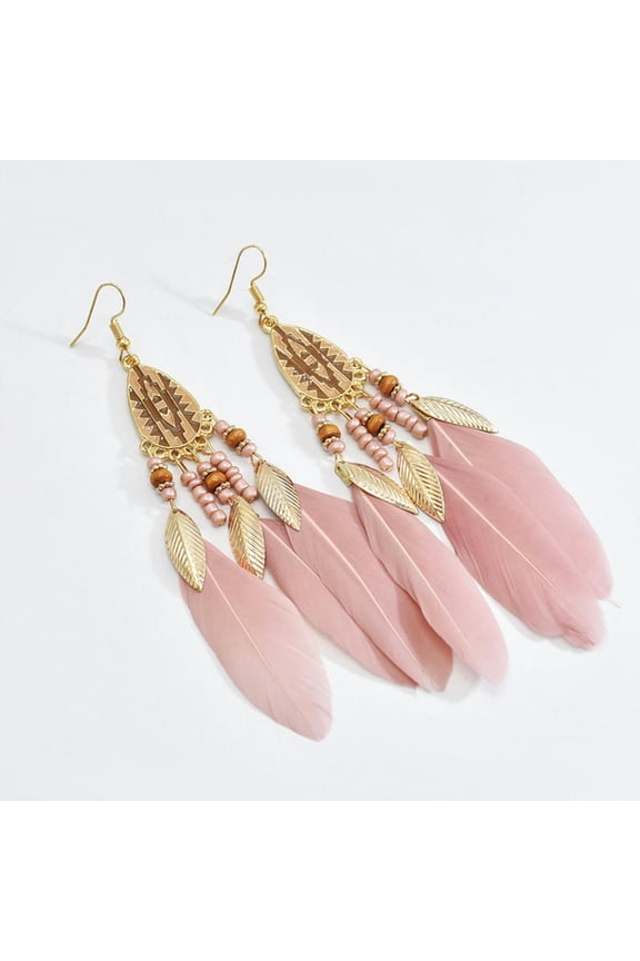 Women Vintage Pattern Earrings Rice Beads Tassel Earrings Bohemian Earrings-Shrimp