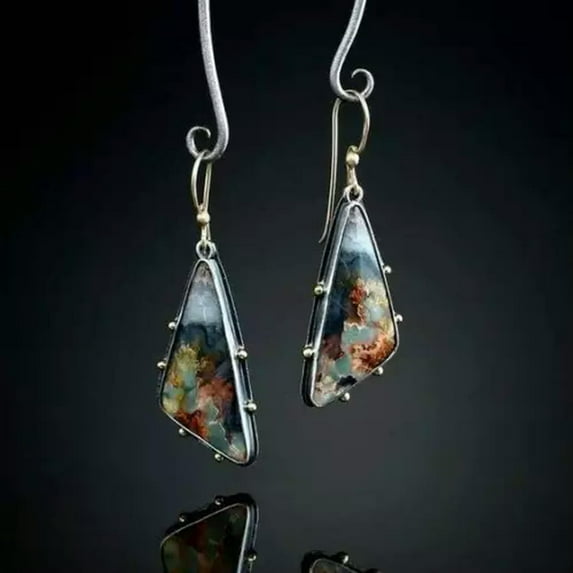 HOOUN Women Vintage Turquoise Silver Dangle Earrings Wedding Gifts BOHO Retro Jewelry-#19