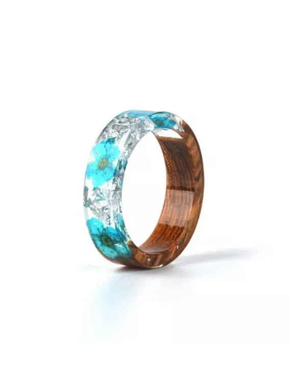 Women Wood Resin Ring Resin Dried Flower Love Rings Handmade Wedding Jewelry 1Pc-P-17mm
