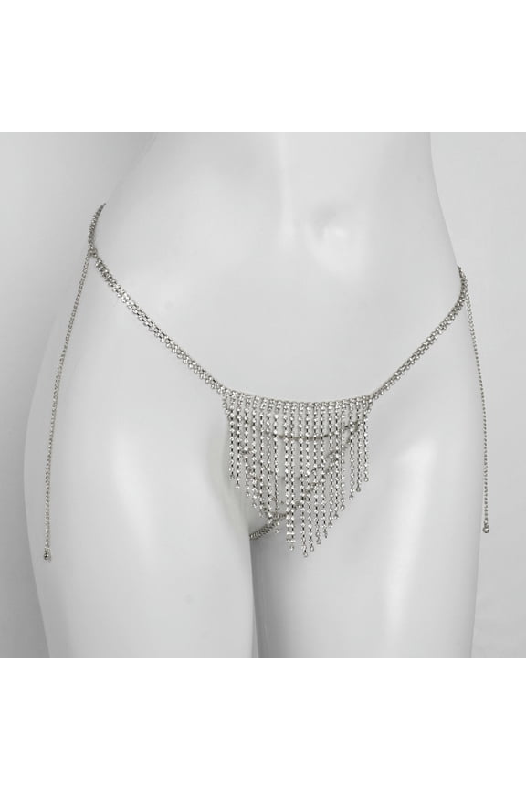 Women's Bohemian Diamond Fringed Sexy Waist Chain Thong Chain Nightclub Briefs-Silver