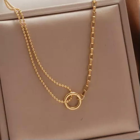 HOOUN Women's Fashion Bohemian Jewelry Gold Multilayered Circle Pendant Necklace