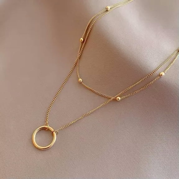 HOOUN Women's Fashion Bohemian Jewelry Gold Multilayered Circle Pendant Necklace