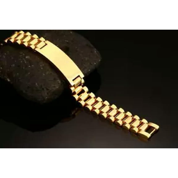 HOOUN Women's Mens ID Bracelet Stainless Steel Strap Chain Link Wristhand Fashion Gift-Gold-10mm 21cm